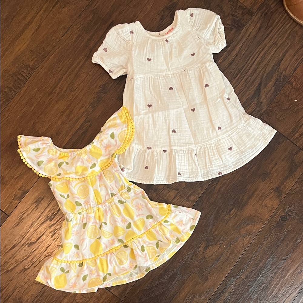 Bundle of Girls Heart-Print Tiered Dress & Yellow Lemon Ruffle Dress